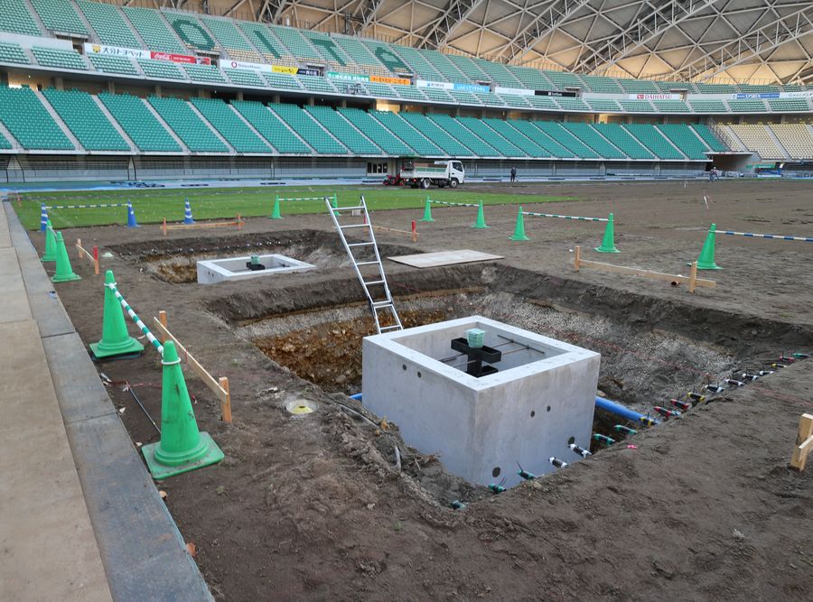 フィールドボックス 施工実績 クラサスドーム大分（大分スポーツ公園）ラグビーゴール基礎
